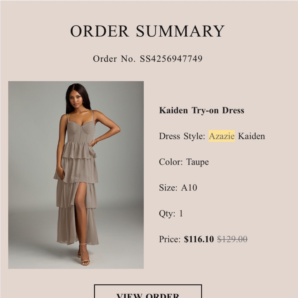 Azazie Taupe Tiered Kaiden High-Low Dress